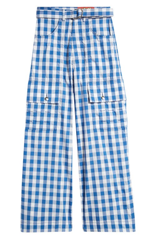 Gingham Belted Cotton Cargo Pants in Navy Uniform Check