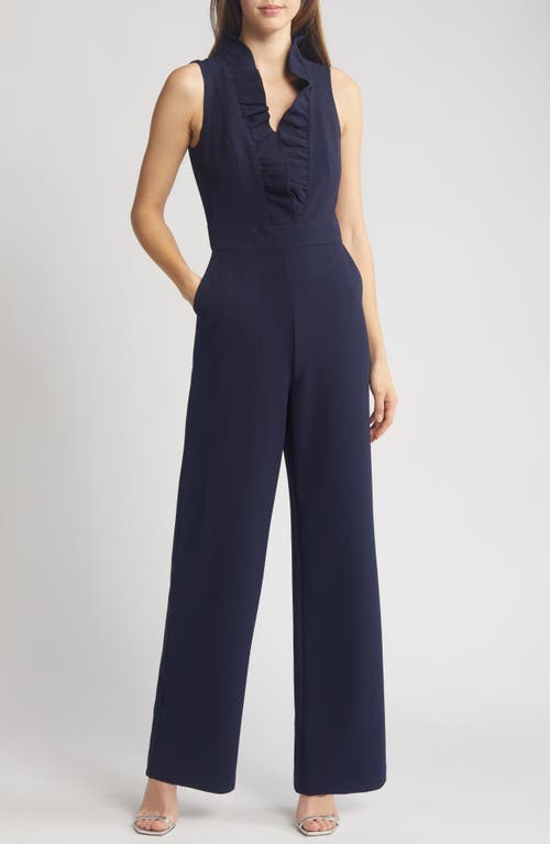 Ruffle Neck Jumpsuit in Navy