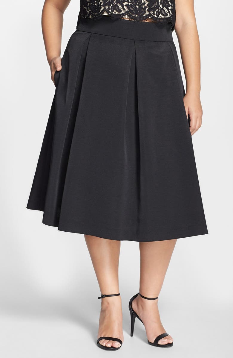 Eliza J Pleat Faille Midi Skirt (Plus Size) | Nordstrom