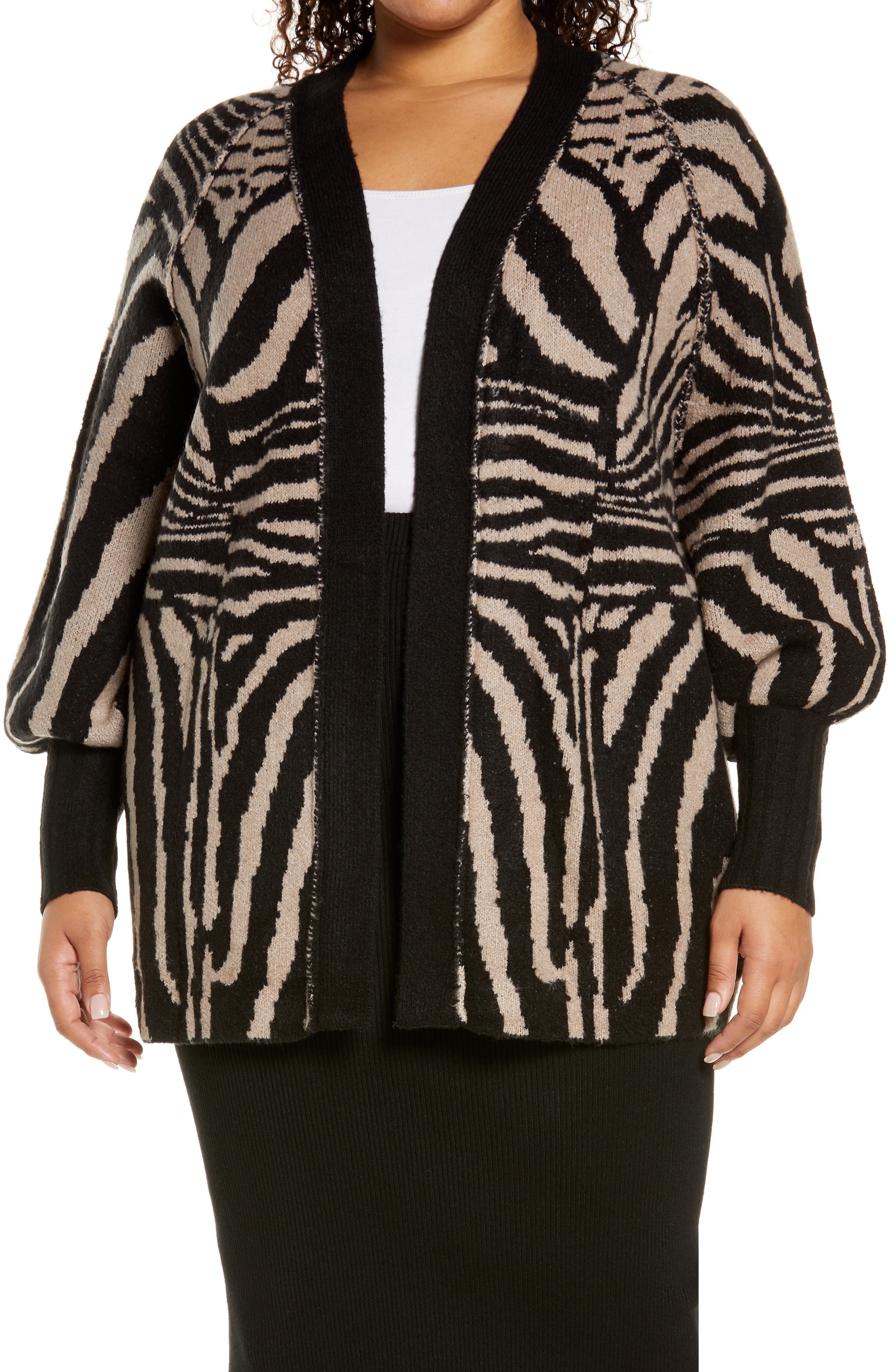 Afrm V-neck Tunic Sweater In Brown/noir Zebra