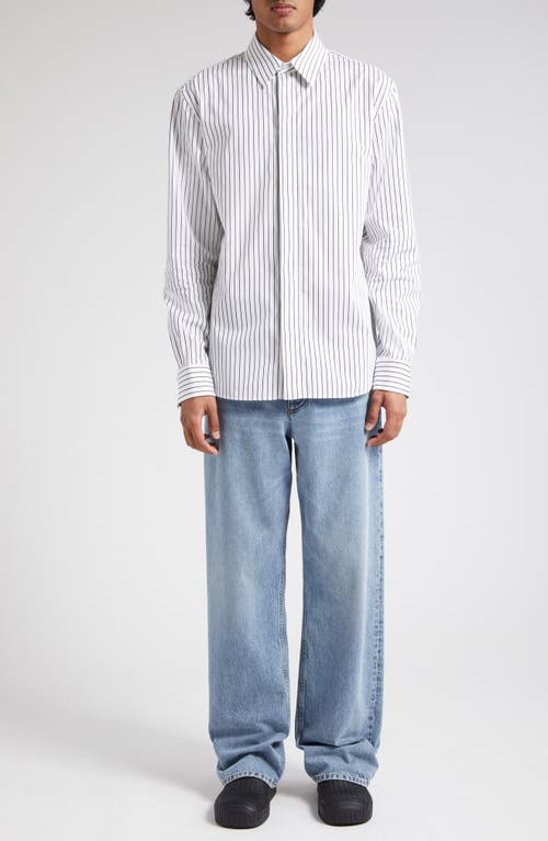 Shop Bottega Veneta Pinstripe Cotton Poplin Button-up Shirt In 9003 White/black