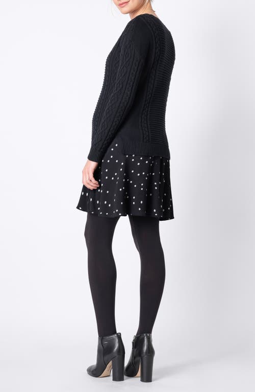 Seraphine Polka Dot Dress & Cable Knit Sweater Maternity/nursing Set In Black