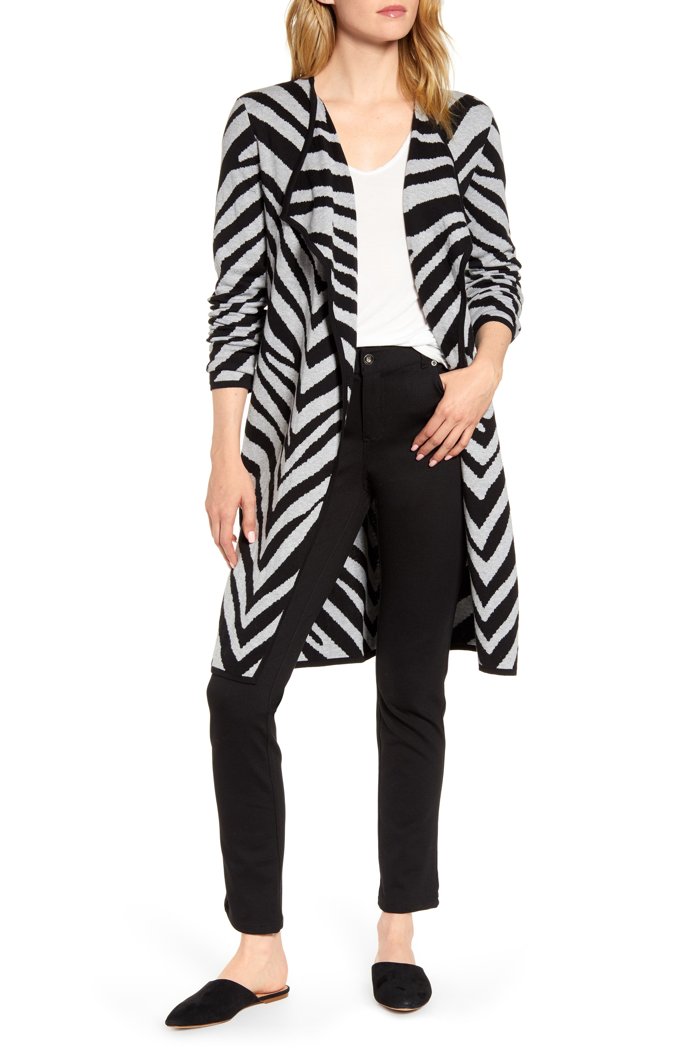Vince Camuto Zebra Stripe Drape Lapel Jacquard Cardigan Nordstrom