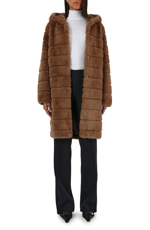 Apparis Celina 3 Hooded Faux Fur Coat in Camel at Nordstrom, Size Small