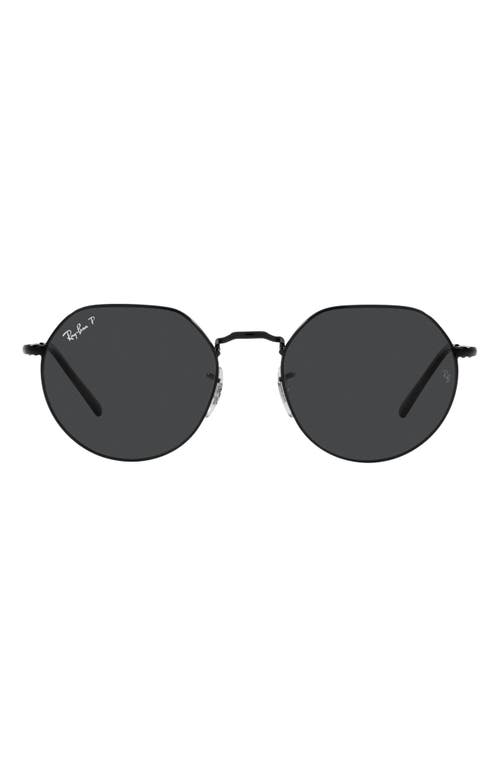 Ray Ban 51mm Polarized Round Sunglasses In Black/polarized Black