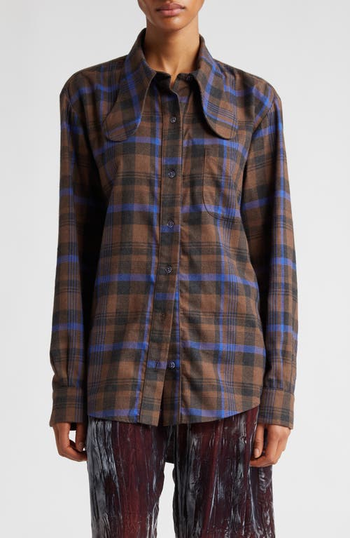 Bunny Collar Button-Up Shirt in Brown Plaid