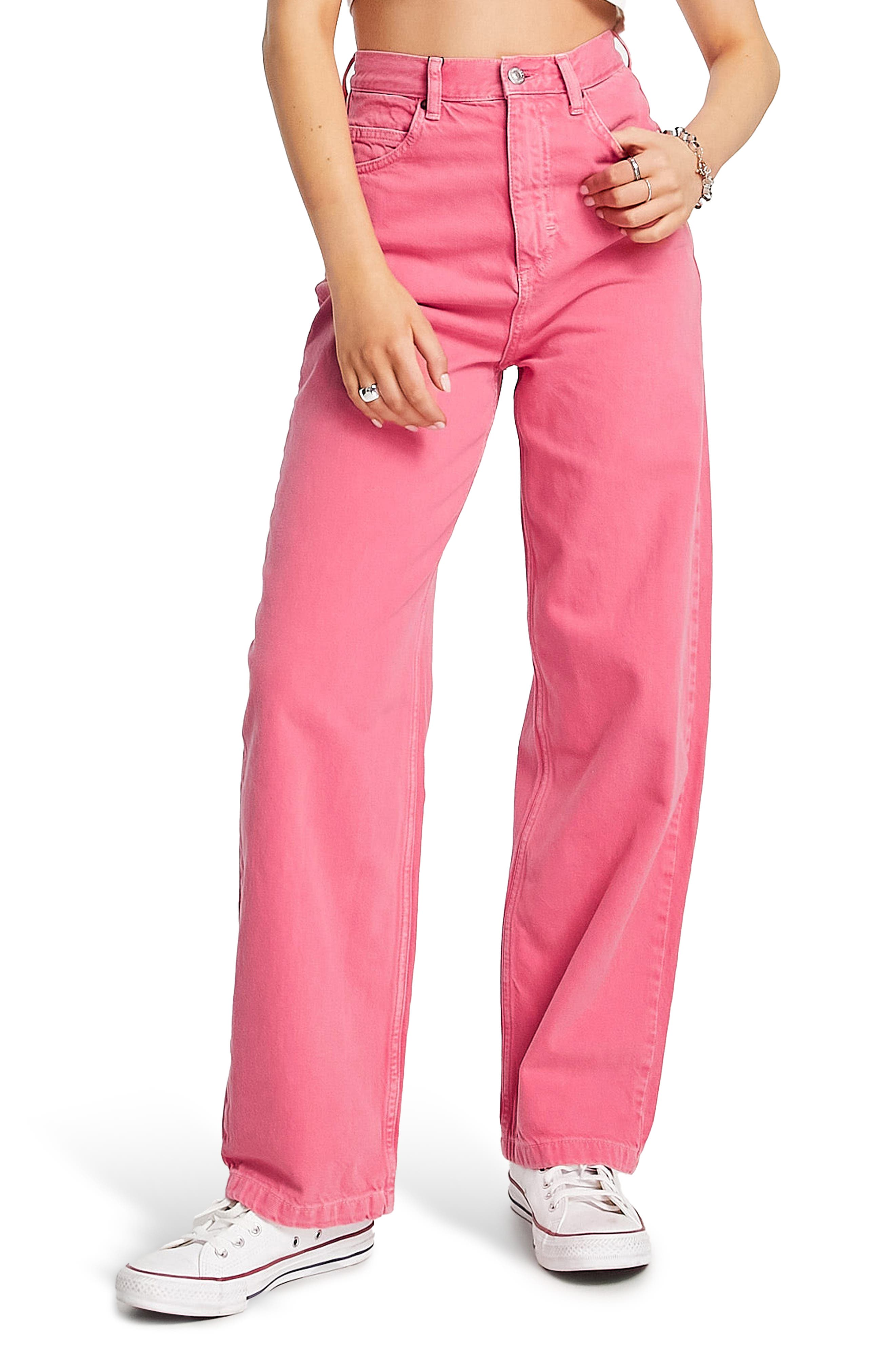 Topshop High Waist Baggy Jeans in Pink