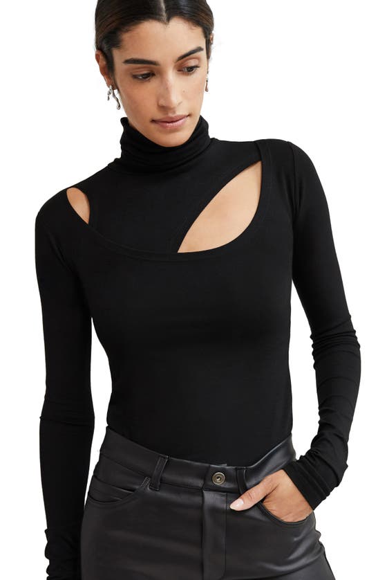 Marcella Dahlia Cutout Turtleneck Top In Black