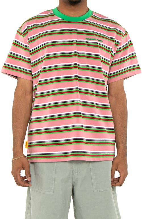 Stripe Cotton Ringer T-Shirt in Pink