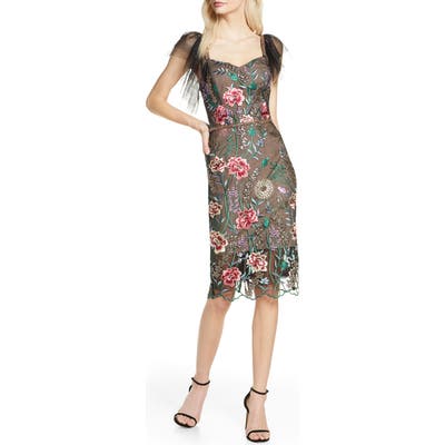 Bronx And Banco Melia Floral Beaded & Embroidered Cocktail Dress, Black