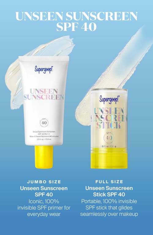 Supergoop !® Unseen Sunscreen Jumbo + Go Set $78 Value In No Color
