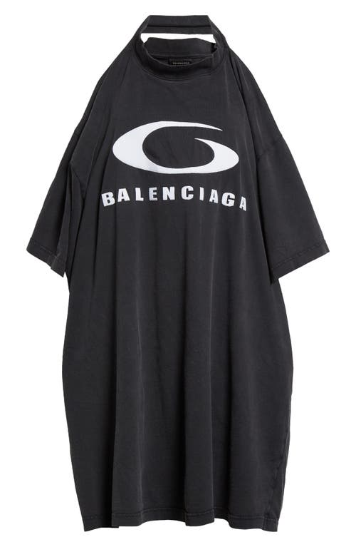 Shop Balenciaga Pulled Halter T-shirt Dress In 1041 Faded Washed Black