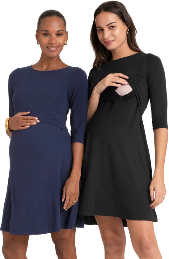 Shop Seraphine Assorted 2-pack A-line Maternity/nursing Dresses In Black/ Navy