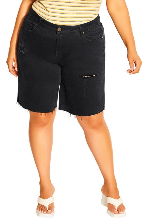 City Chic Rip It Cutoff Bermuda Denim Shorts in Black