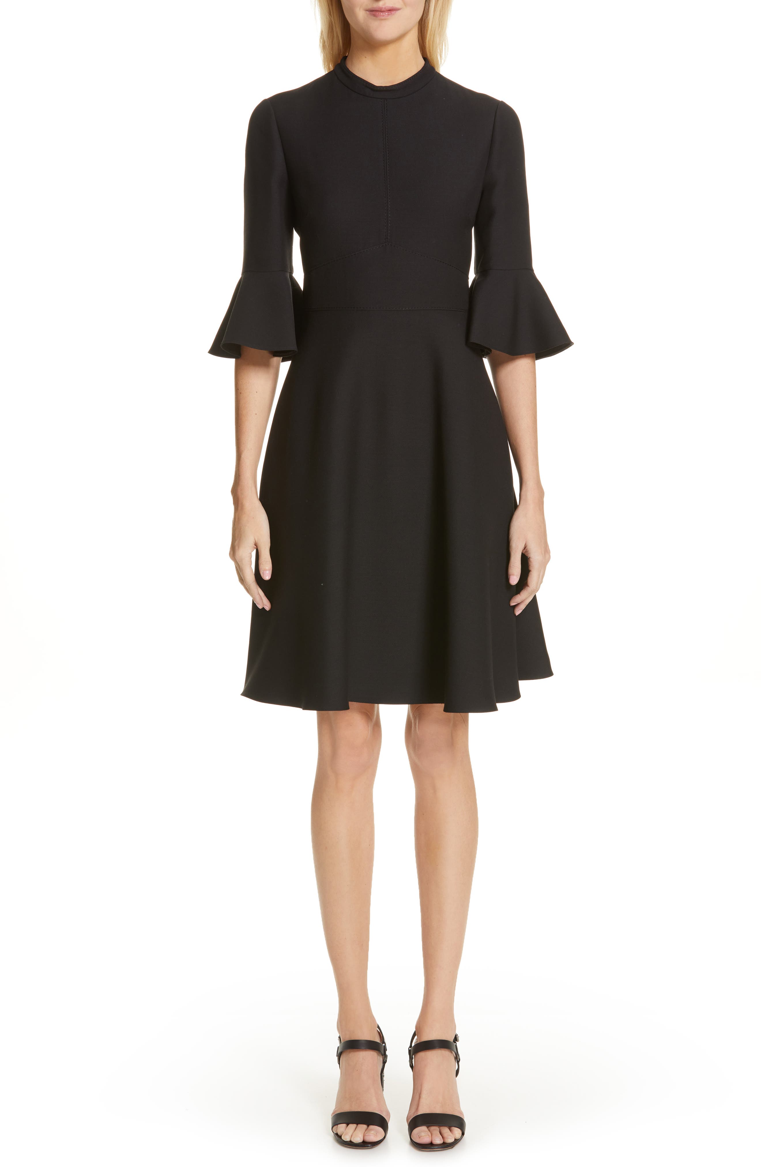 Valentino Ruffle Sleeve Crepe Dress, Black