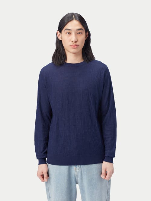 Gobi Mongolian Cashmere Lightweight Silk Cashmere Textured Sweater In Navy Blazer