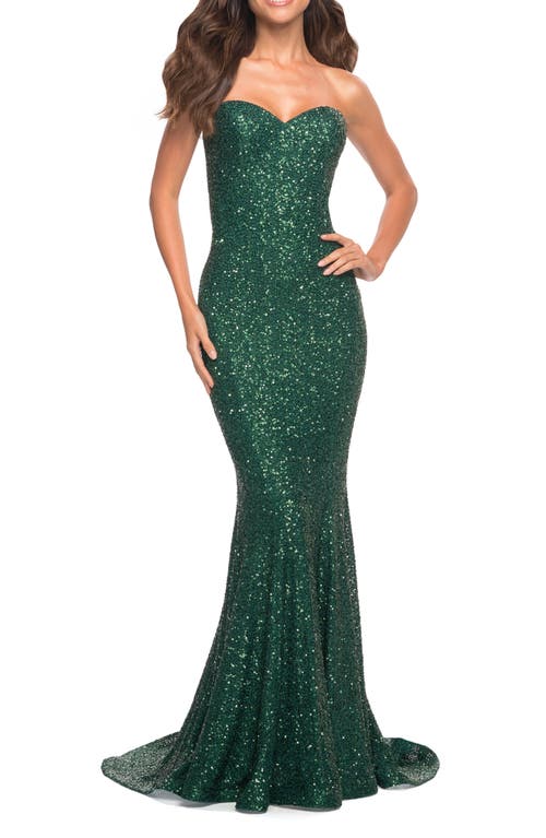 La Femme Strapless Sequin Mermaid Gown Emerald at Nordstrom,