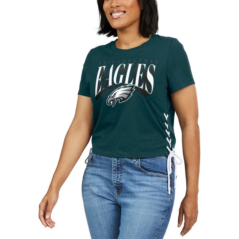 Shop Wear By Erin Andrews Midnight Green Philadelphia Eagles Lace Up Side Modest Cropped T-shirt