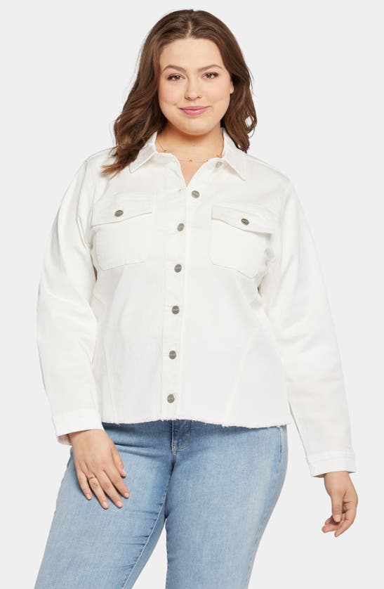 Shop Nydj Fray Hem Denim Trucker Jacket In Optic White