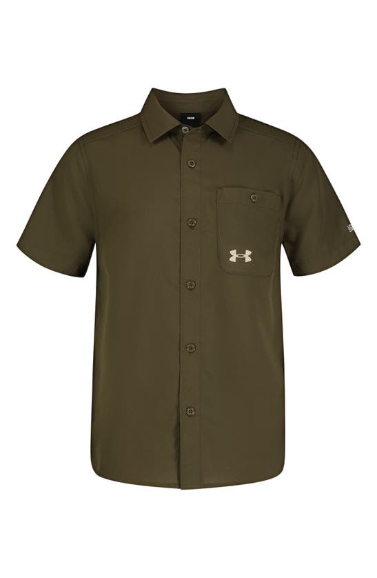 Under Armour Kids' Drift Tide Short Sleeve Button-up Shirt In Marine Od Green