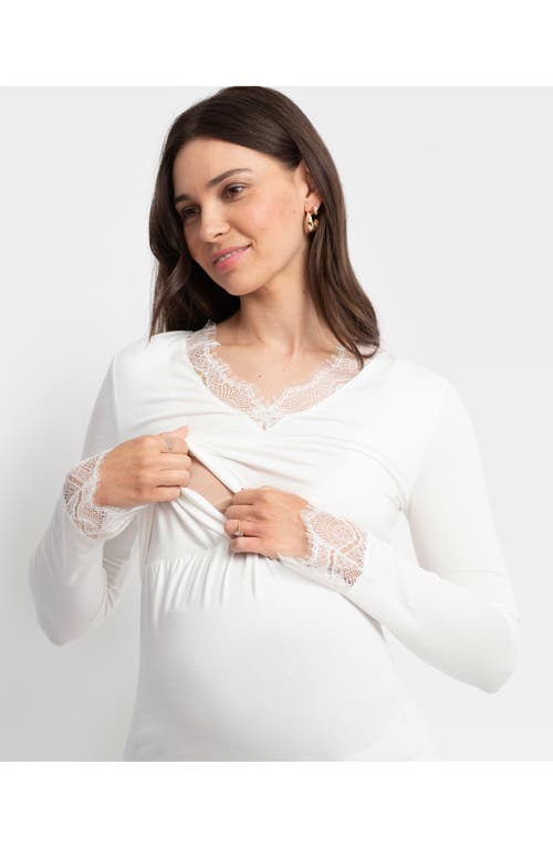 Shop Seraphine Lace Trim Maternity/nursing Top In Ecru