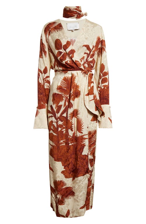 Shop Johanna Ortiz Unmooring Long Sleeve Wrap Dress In Tropical/ecru/brown