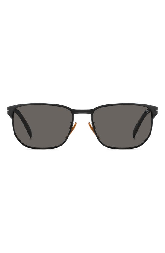 David Beckham Eyewear 59mm Rectangular Sunglasses In Matte Black Silver/ Gray Polar
