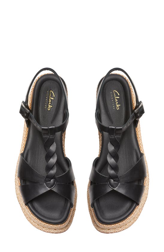 Shop Clarks (r) Kimmei Twisted Ankle Strap Platform Wedge Sandal In Black Leather