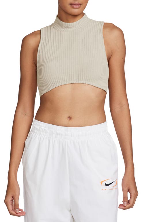 Nike Sportswear Chill Knit Mock Neck Crop Rib Tank In Light Orewood/light Orewood