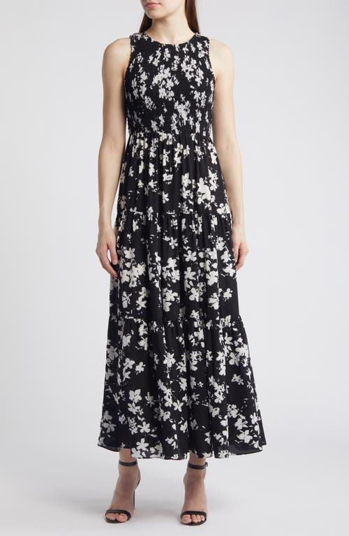 Anne Klein Floral Sleeveless Tiered Maxi Dress Black/Bright Whit at Nordstrom, P