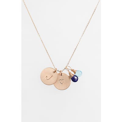 Nashelle Blue Quartz Initial & Heart 14K-Gold Fill Disc Necklace