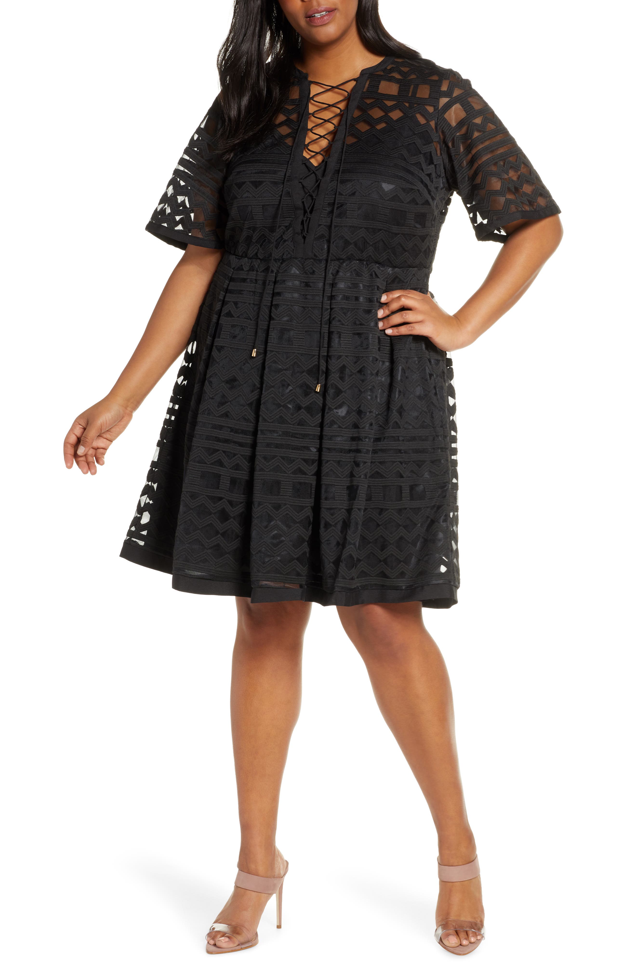 ELOQUII Embroidered Fit & Flare Dress (Plus Size) Nordstrom