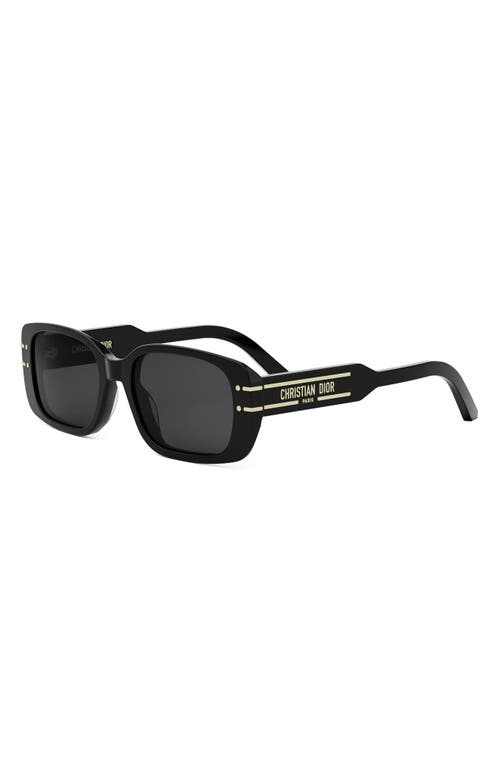 Shop Dior Signature S12i 53mm Rectangular Sunglasses In Shiny Black/smoke