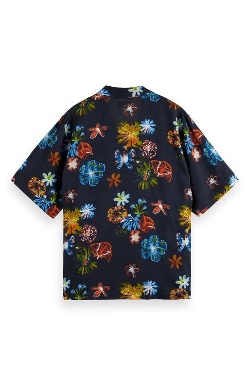 Shop Scotch & Soda Printed Lyocell Camp Shirt In Navy