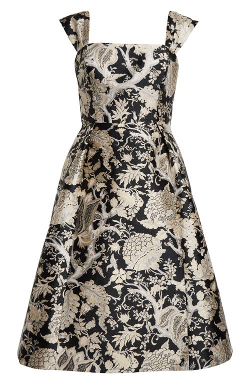 Shop Carolina Herrera Floral Jacquard Fit & Flare Midi Dress In Black/white