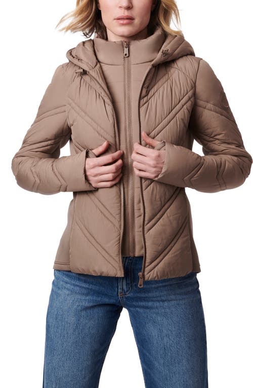 Shop Bernardo Hooded Puffer Jacket With Bib In Dusty Taupe