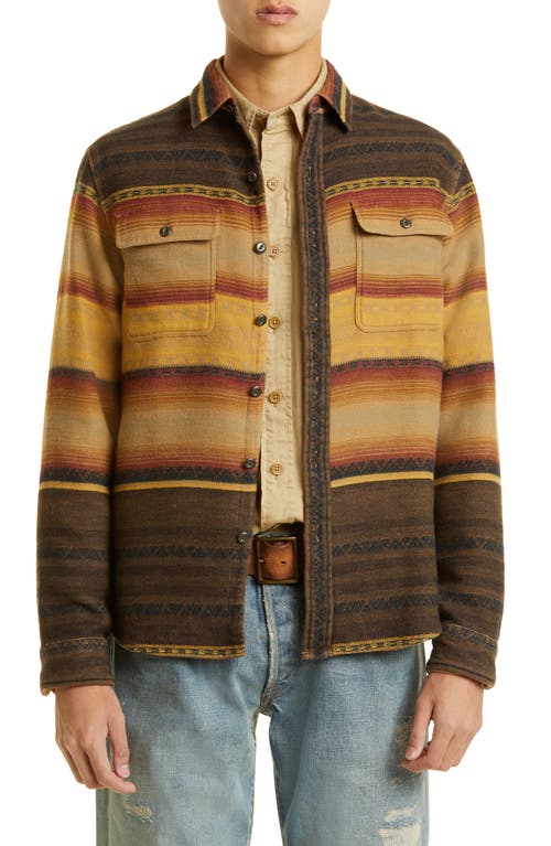 Double RL Matlock Stripe Jacquard Cotton Work Shirt in Brown/Multi