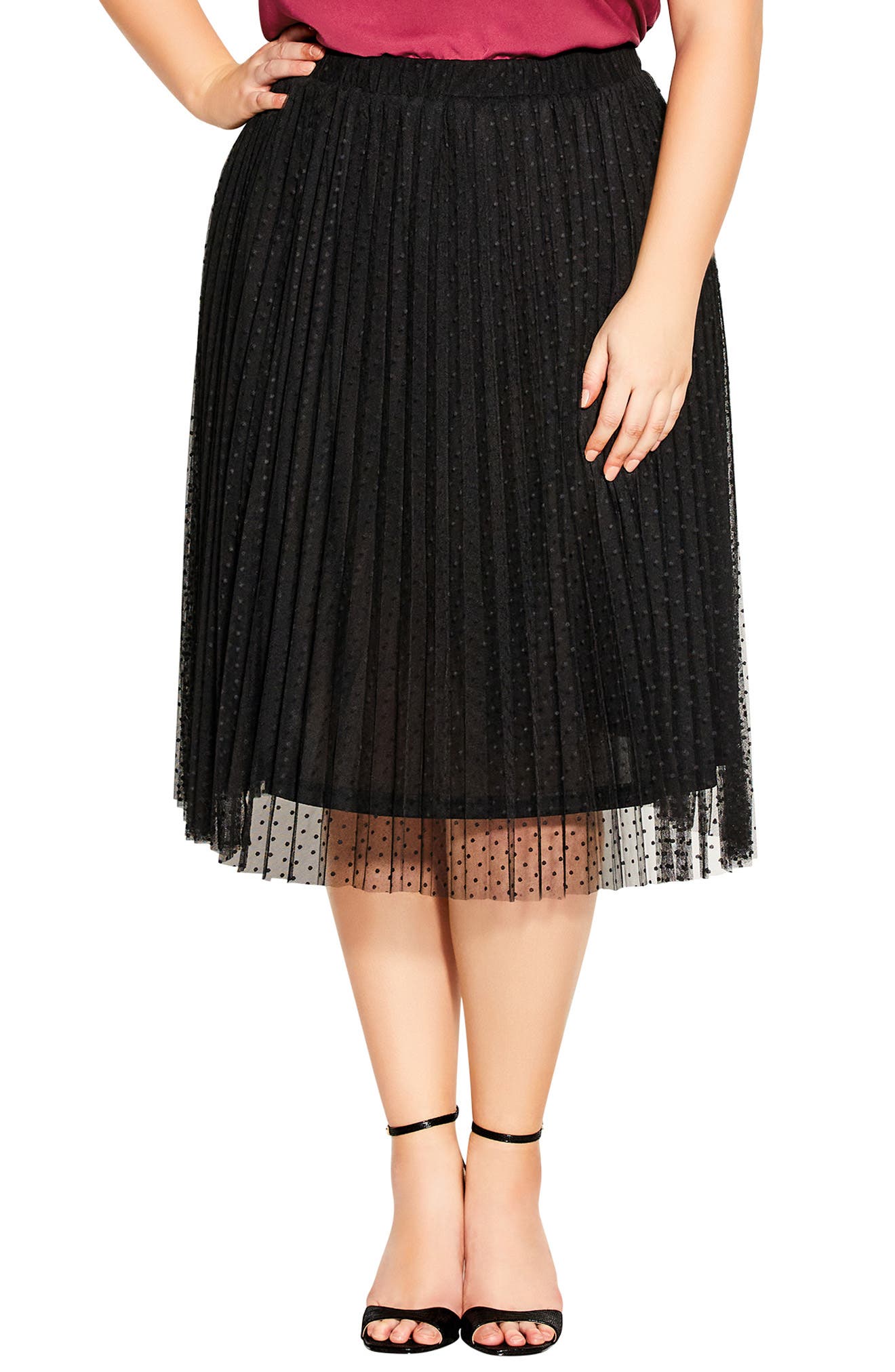 plus size long black pleated skirt