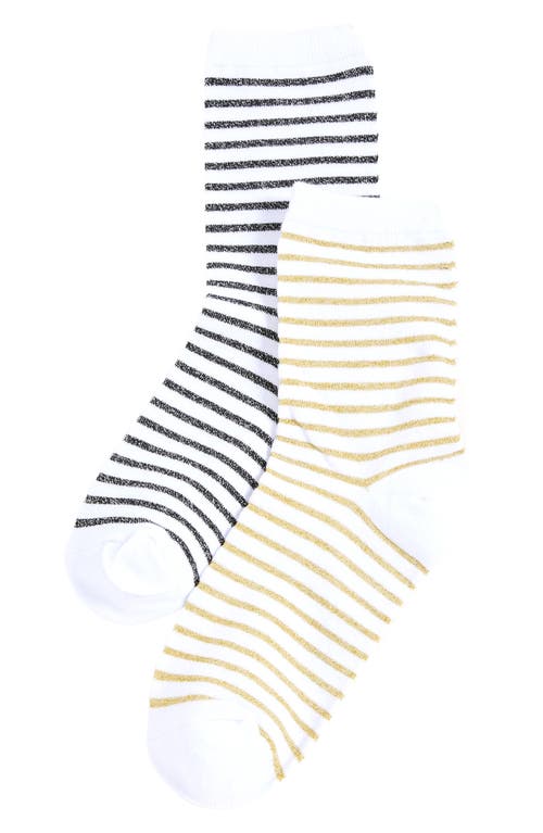 Stems Assorted Two-Pack Stripe Crew Socks in White/Black-White/Gold