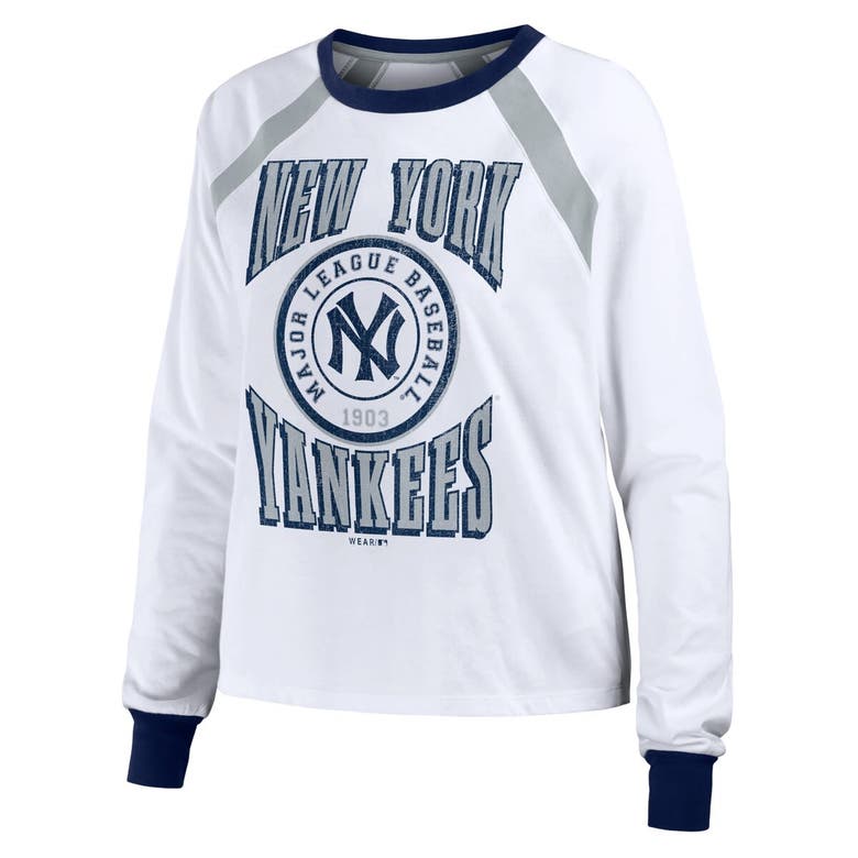 Wear By Erin Andrews White New York Yankees Raglan Long Sleeve T-shirt In White