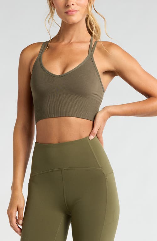 Shop Zella Rhythm Seamless Sports Bra In Olive Night