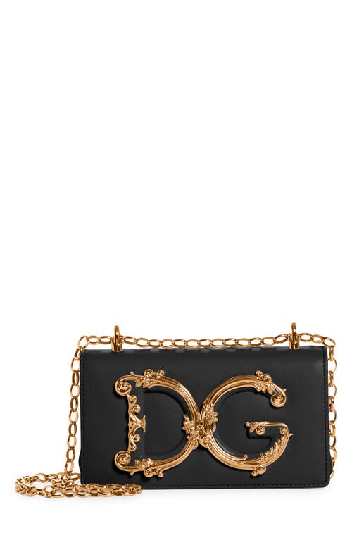 Dolce & Gabbana Girls Logo Leather Phone Crossbody Bag in Nero at Nordstrom