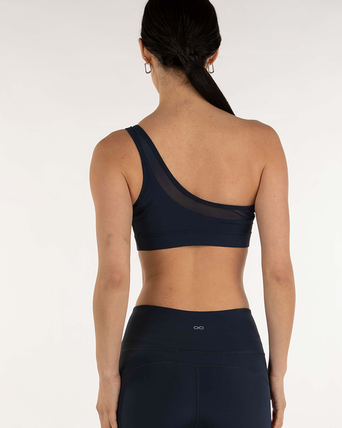 Rebody Active On Duty Mesh One Shoulder Silkiflex Bra In Cool Navy