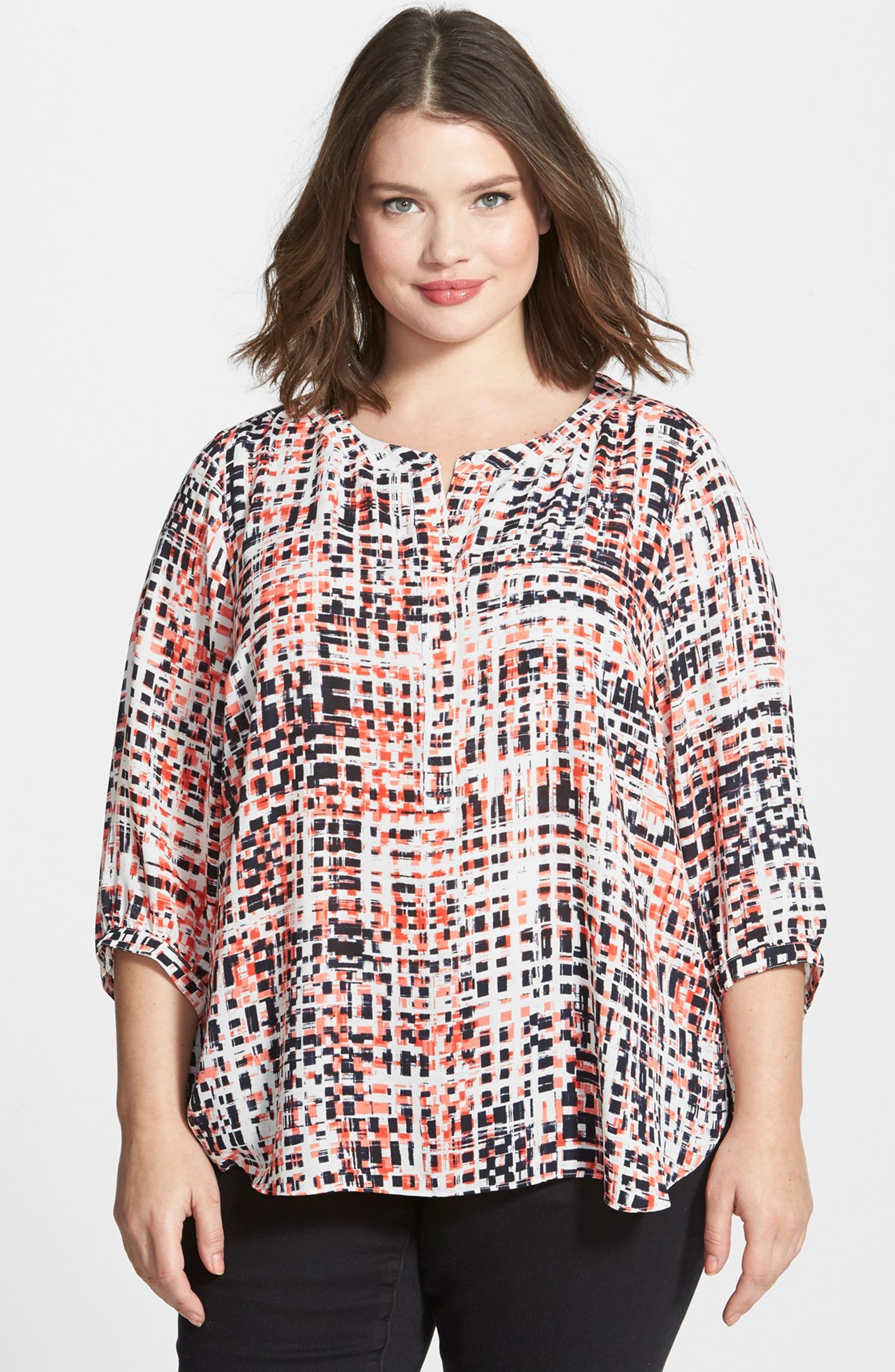 NYDJ Pleat Back Abstract Print Blouse (Plus Size) | Nordstrom