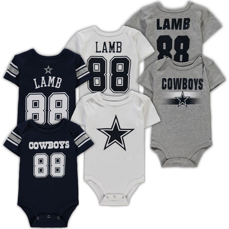 OUTERSTUFF NEWBORN CEEDEE LAMB NAVY/WHITE/GRAY DALLAS COWBOYS 3-PACK BODYSUIT SET
