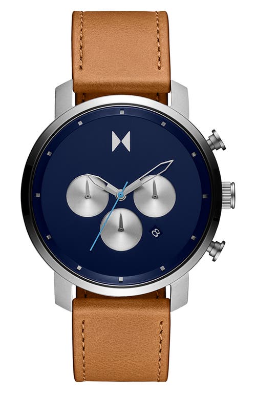 MVMT Chronograph Leather Strap Watch, 45mm in Blue at Nordstrom