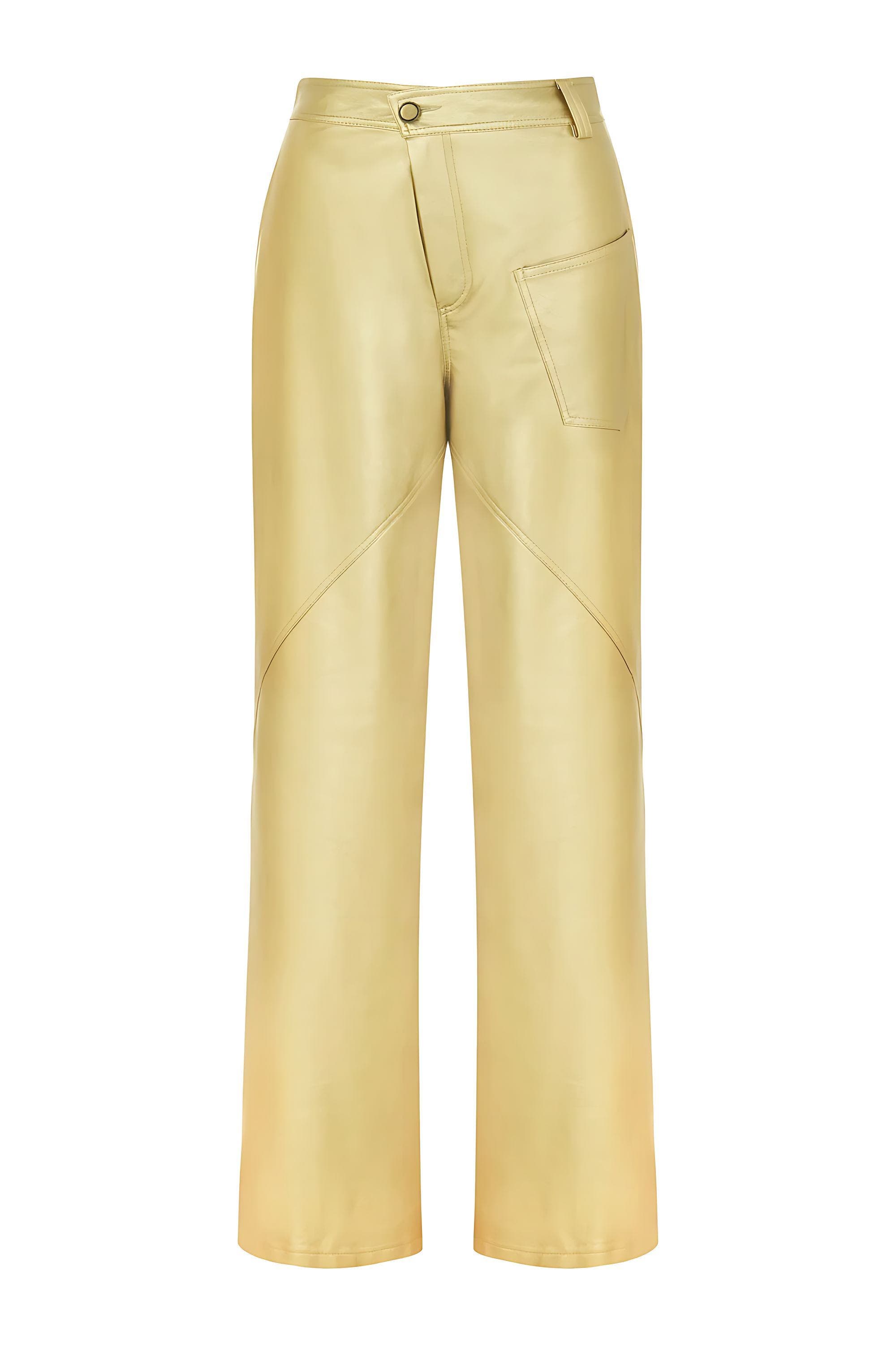 Nocturne High Waist Faux Leather Pants in Metallic Gold Cover