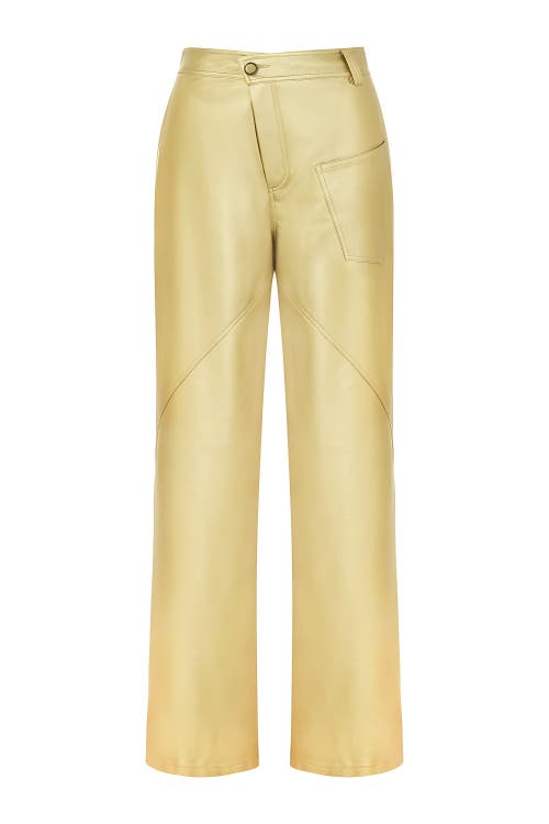 Shop Nocturne High Waist Faux Leather Pants In Metallic Gold