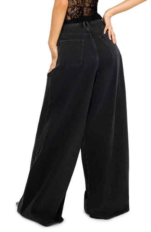 Shop Good American Paneled Wide Leg Jeans In Black351