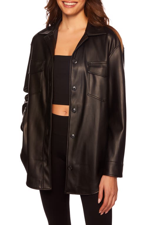 Faux Leather Shacket in Black
